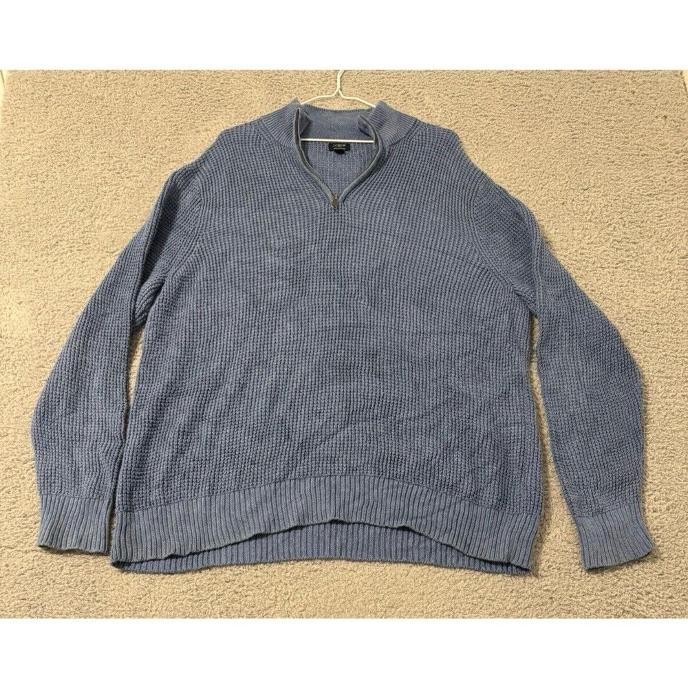J CREW Blue Waffle Knit Size XL Long Sleeve Mock Neck 1/4 Zip Men's Sweater